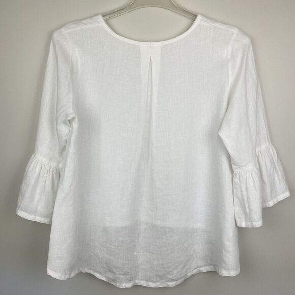 Brynn Walker Linen Top Womens XXS White Ruffle Sleeve Oversized Lagenlook Hi Low - Picture 2 of 10